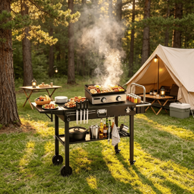 Foldable Outdoor Grill Cart Grilling Table for  31' X 17' Tabletop Portable BBQ Island Stand