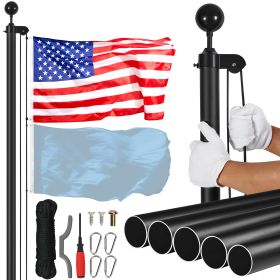 25FT Sectional Flag pole Kit, Heavy Duty Aluminum Alloy in Ground Flag poles for Outside, 3 Display Modes Flagpole with 3x5 American Flag