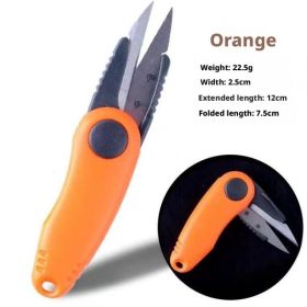 Fishing Quick Knot Tool Kit Fold Scissors Fishing Line Cutter Clipper Fishing Accessories Nipper Hook Sharpener Fishing Tackle (Color: Orange)