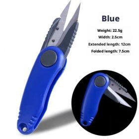 Fishing Quick Knot Tool Kit Fold Scissors Fishing Line Cutter Clipper Fishing Accessories Nipper Hook Sharpener Fishing Tackle (Color: Blue)