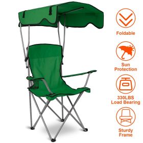 Foldable Beach Canopy Chair Sun Protection Camping Lawn Canopy Chair 330LBS Load Folding Seat w/ Cup Holder For Beach Poolside Travel Picnic (Color: Green)