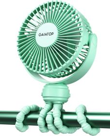 Mini Portable Stroller Fan, Battery Operated Small Clip on, Detachable 3 Speed Rechargeable (Color: Green)
