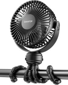 Mini Portable Stroller Fan, Battery Operated Small Clip on, Detachable 3 Speed Rechargeable (Color: Black)