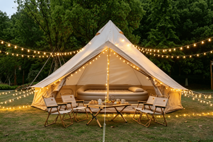 Oxford Bell Tent for Family Camping - Spacious 9.8ft Yurt with Stove Jack, Large Glamping Tents for 3-4 People, 4 Season Oxford Hot Tent Shelter (Color: Beige)