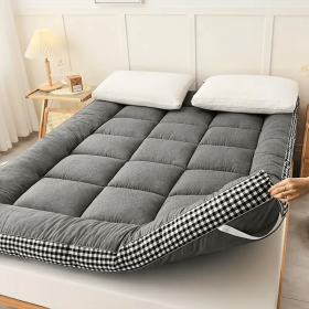 Mattress with checkered three-dimensional edges, 4 colors, Twin size (Color: Gray)